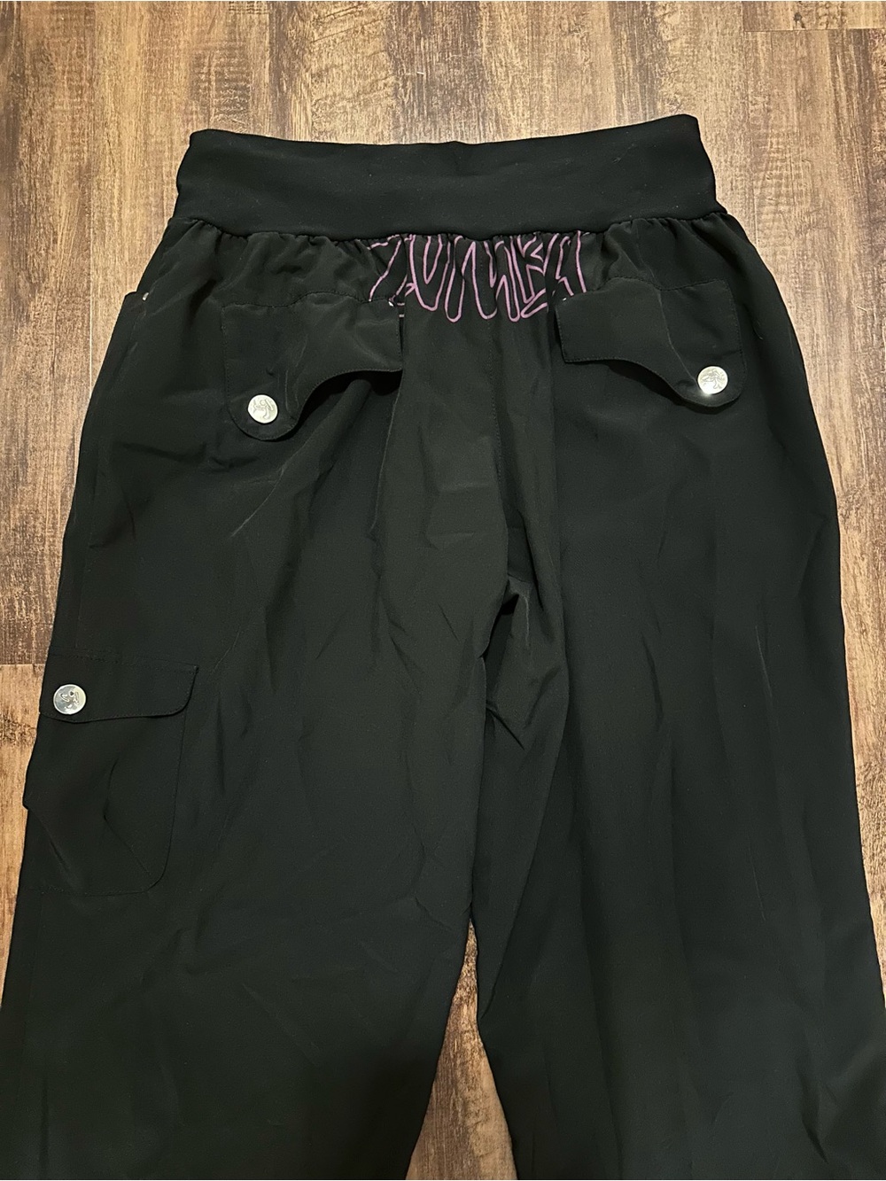 Zumba Black Wide-Leg Cargo Pants with Button Flap Pockets